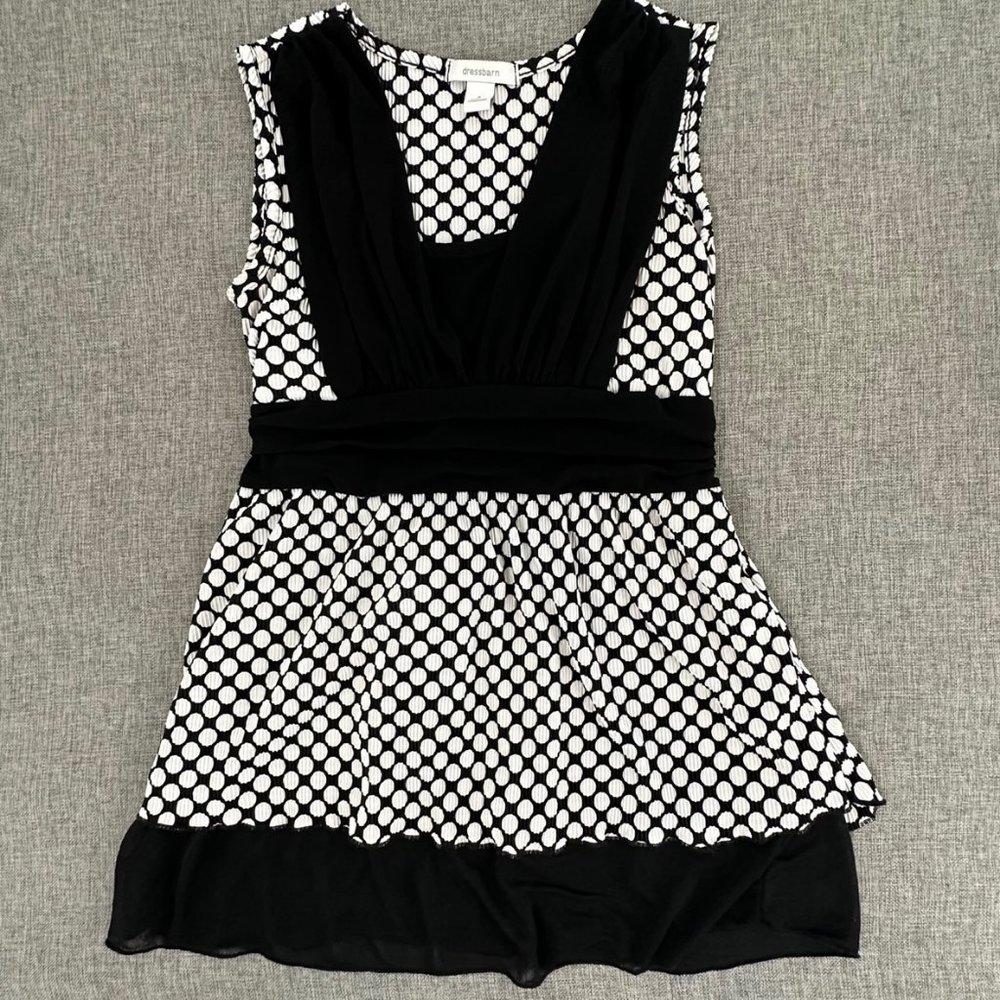 Dressbarn Babydoll Top Black & White Small Sleeveless Tie Strap Lined